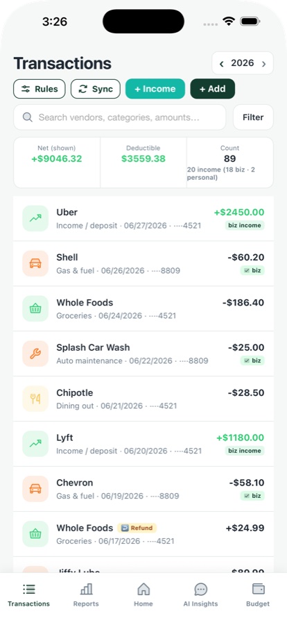 RevvFi transactions, auto-categorized