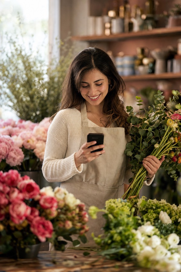 Florist arranging flowers in her shop